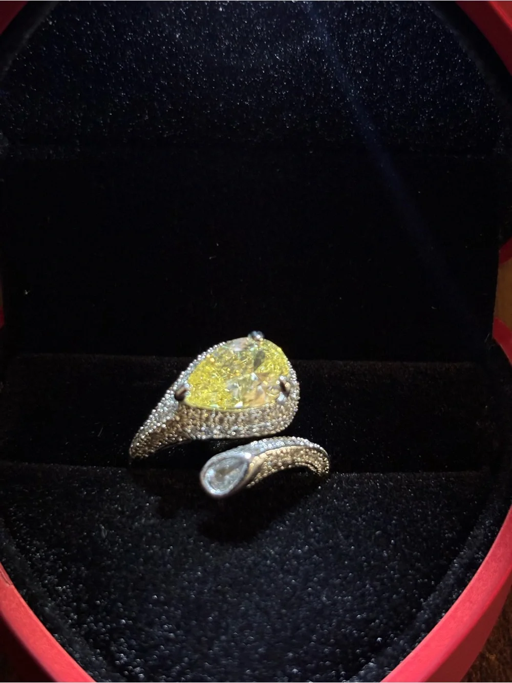 Yellow Pear-Cut Pavé Statement Ring - Women Jewelry